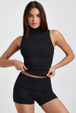 Modal Ribbed Mid Rise Foldover Shorts in Black