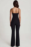 Scoop Neck Corset Flared Leg Jumpsuit in Black