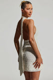 Embellished Scarf Detail Halterneck Mini Dress in White