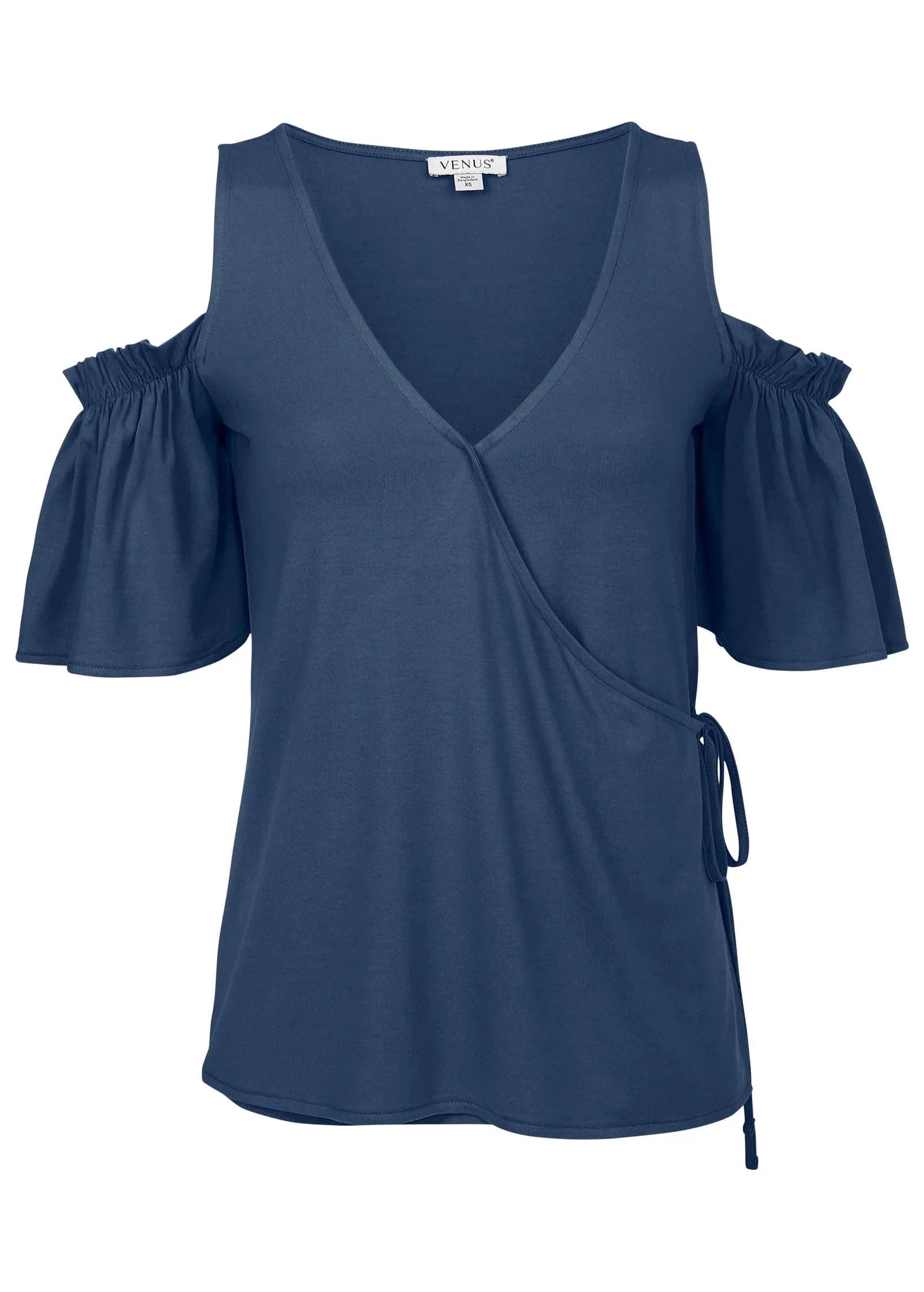 Cold Shoulder Wrap Blouse Ensign Blue
