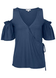 Cold Shoulder Wrap Blouse Ensign Blue