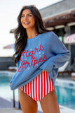 Off To Fireworks Blue Stars And Stripes Embroidered Sweater