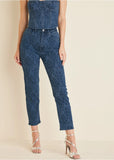 Lace Print Straight Jeans Medium Wash