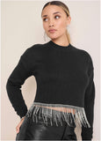 Rhinestone Trim Sweater Jet Black