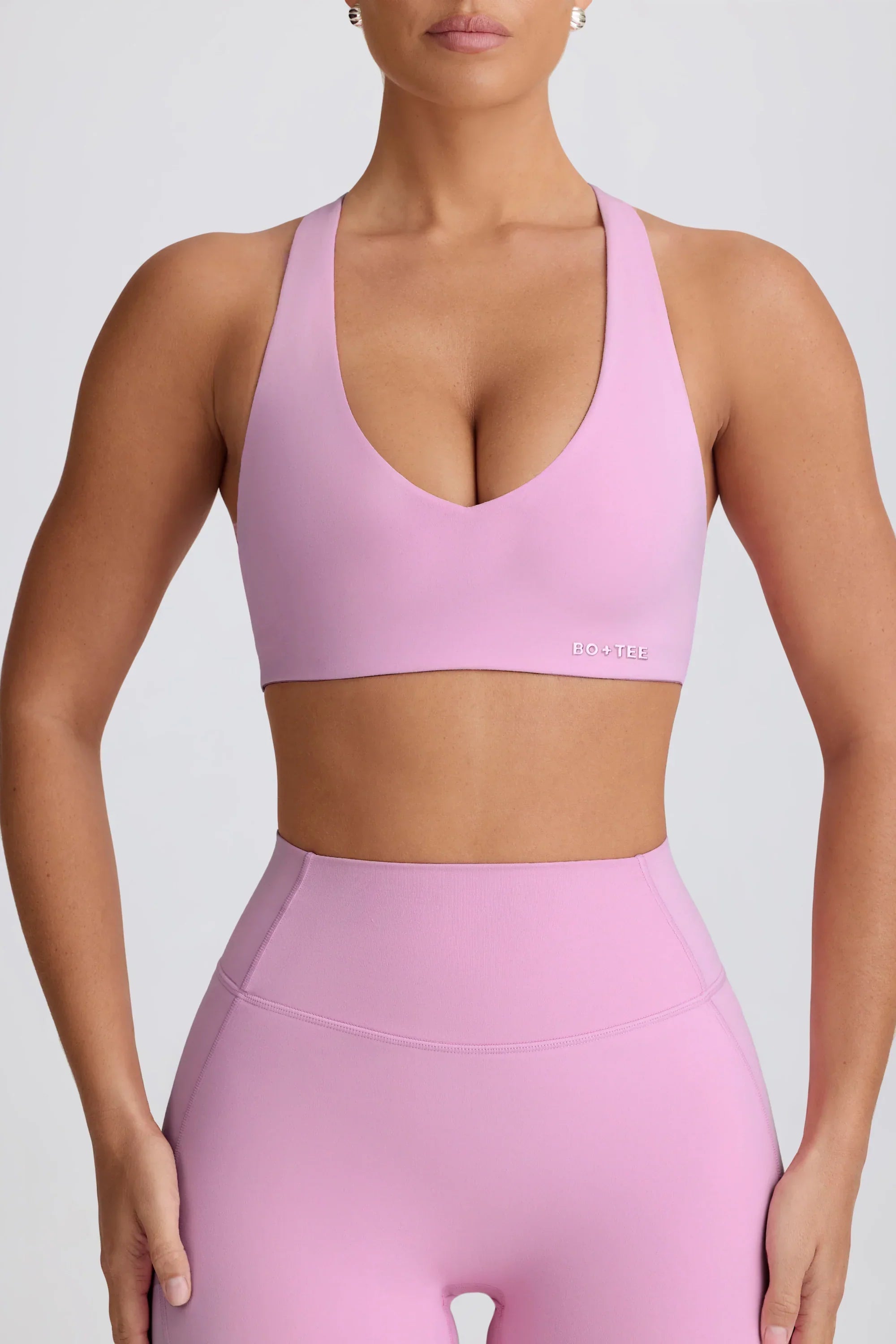 Soft Active V Neck Sports Bra in Dusty Pink
