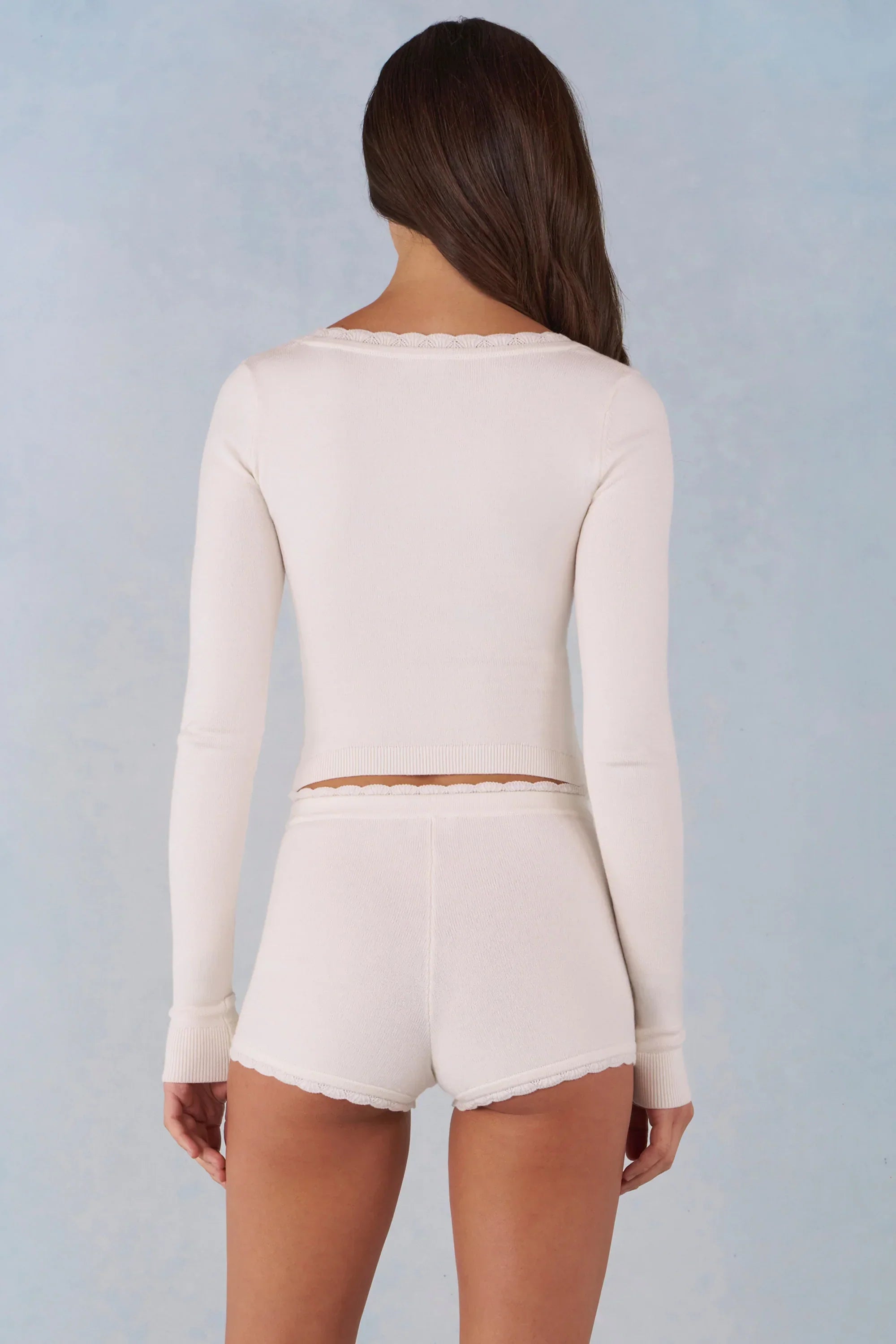 Knit Mid Rise Mini Shorts in Ivory