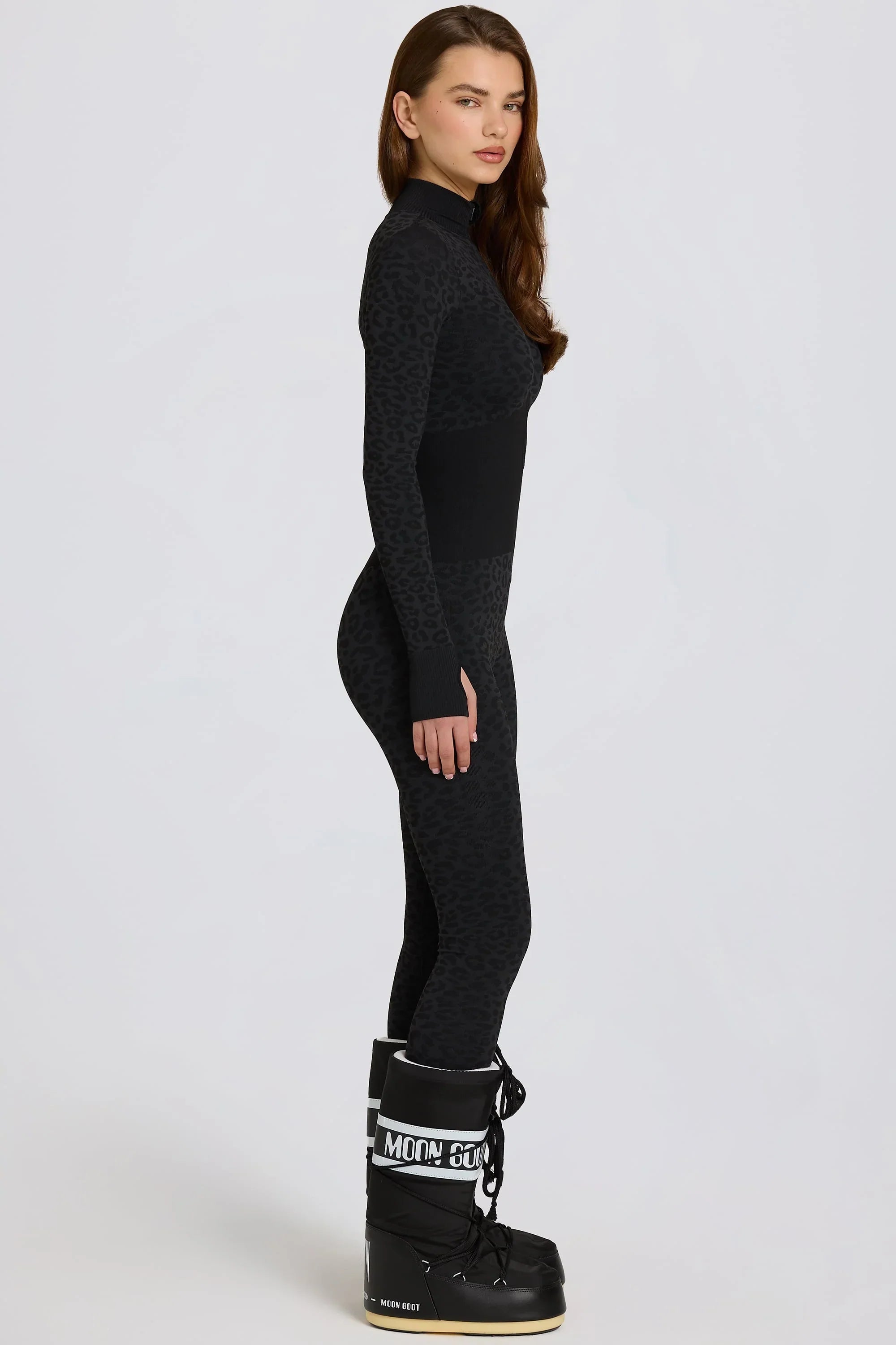Thermal Base Layer Jumpsuit in Black Leopard