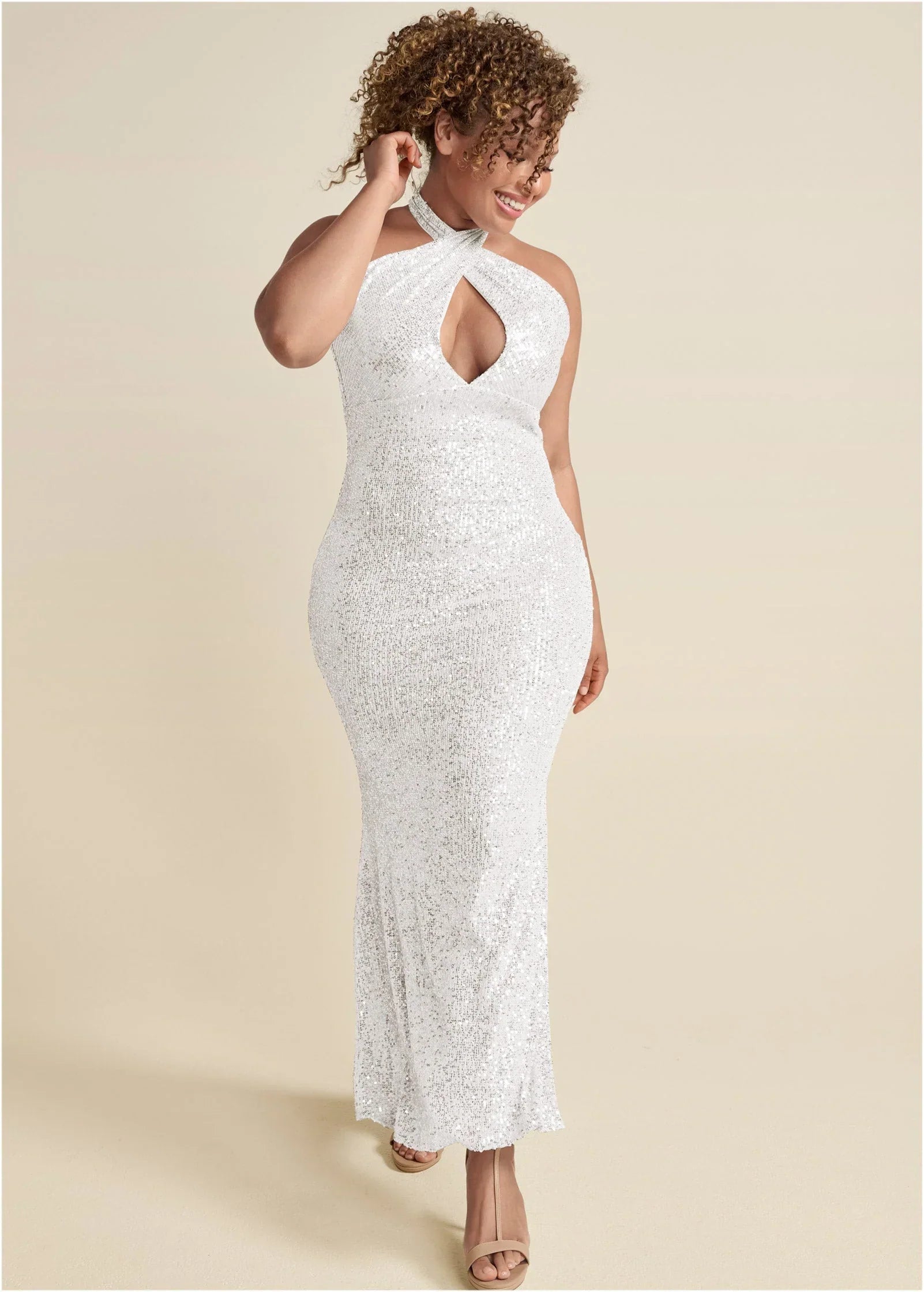 Sequin Keyhole Gown White