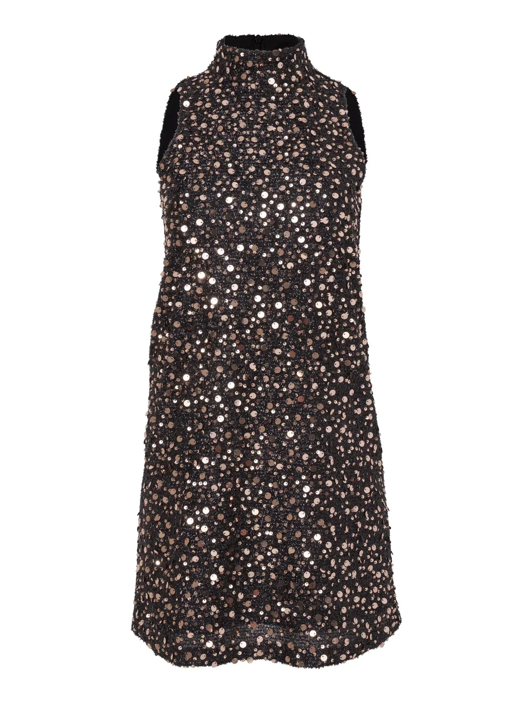 Mockneck Sequin Mini Dress Black Gold