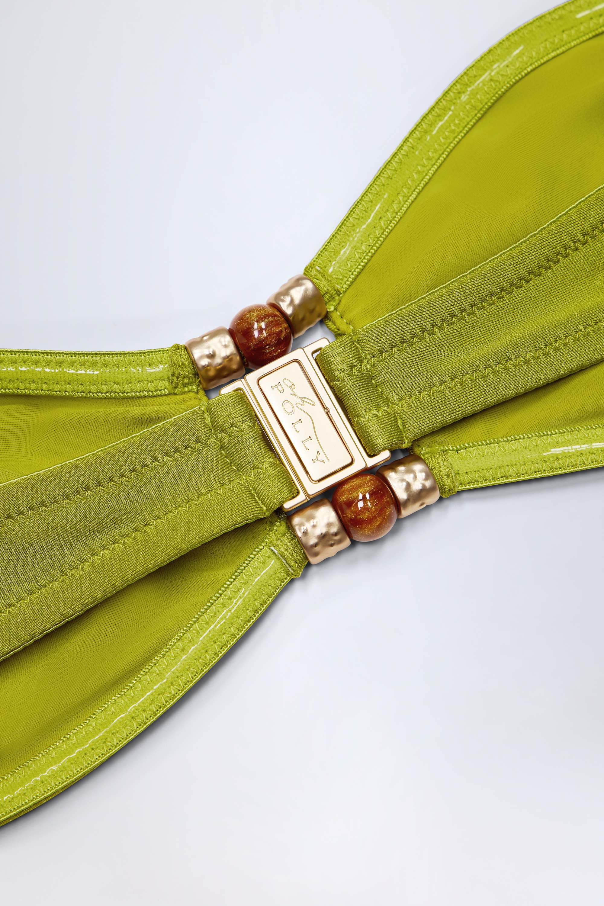 Bead Embellished Bandeau Bikini Top in Olive Green