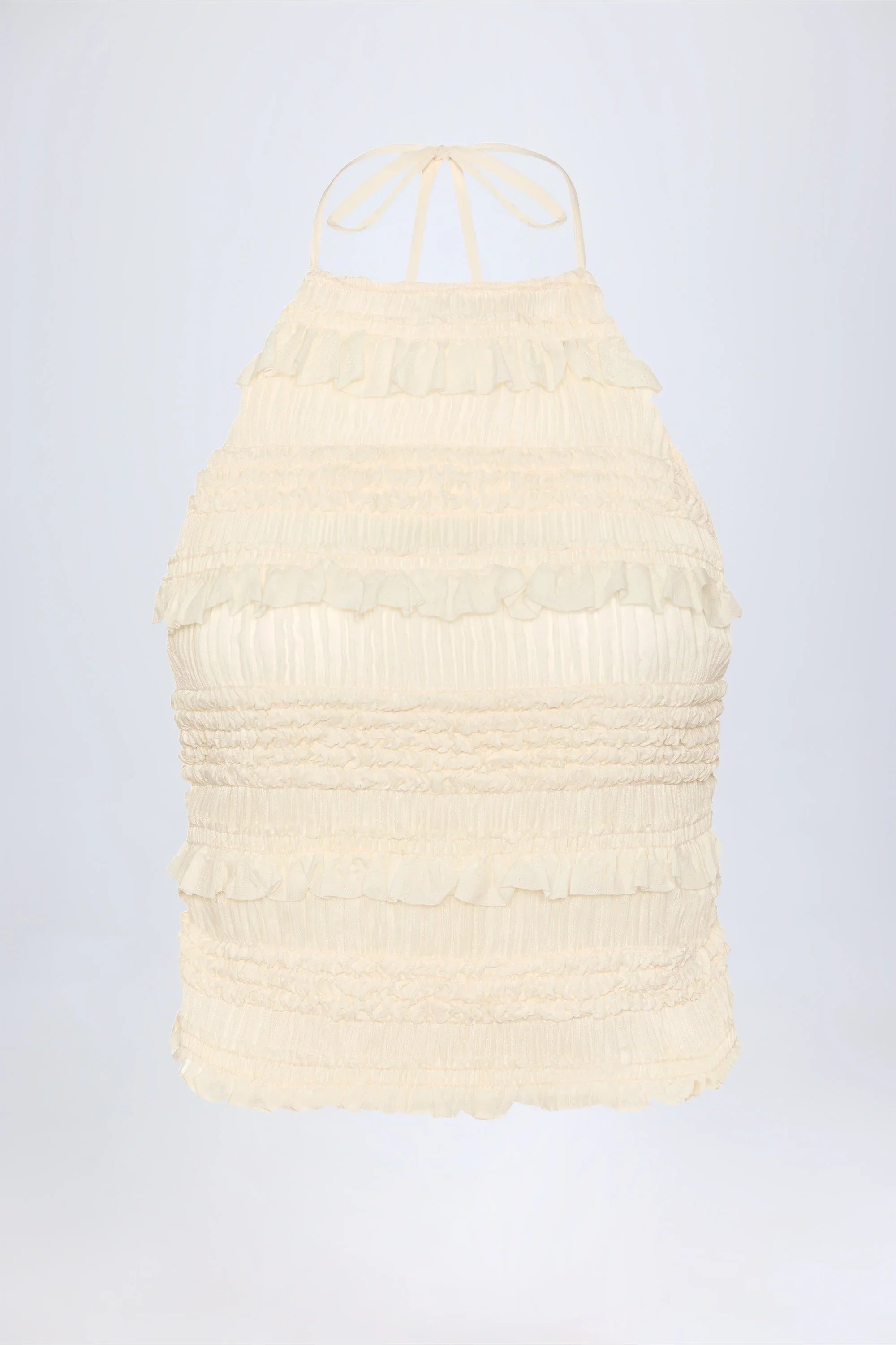 Ruffled High Neck Backless Top in Ivory
