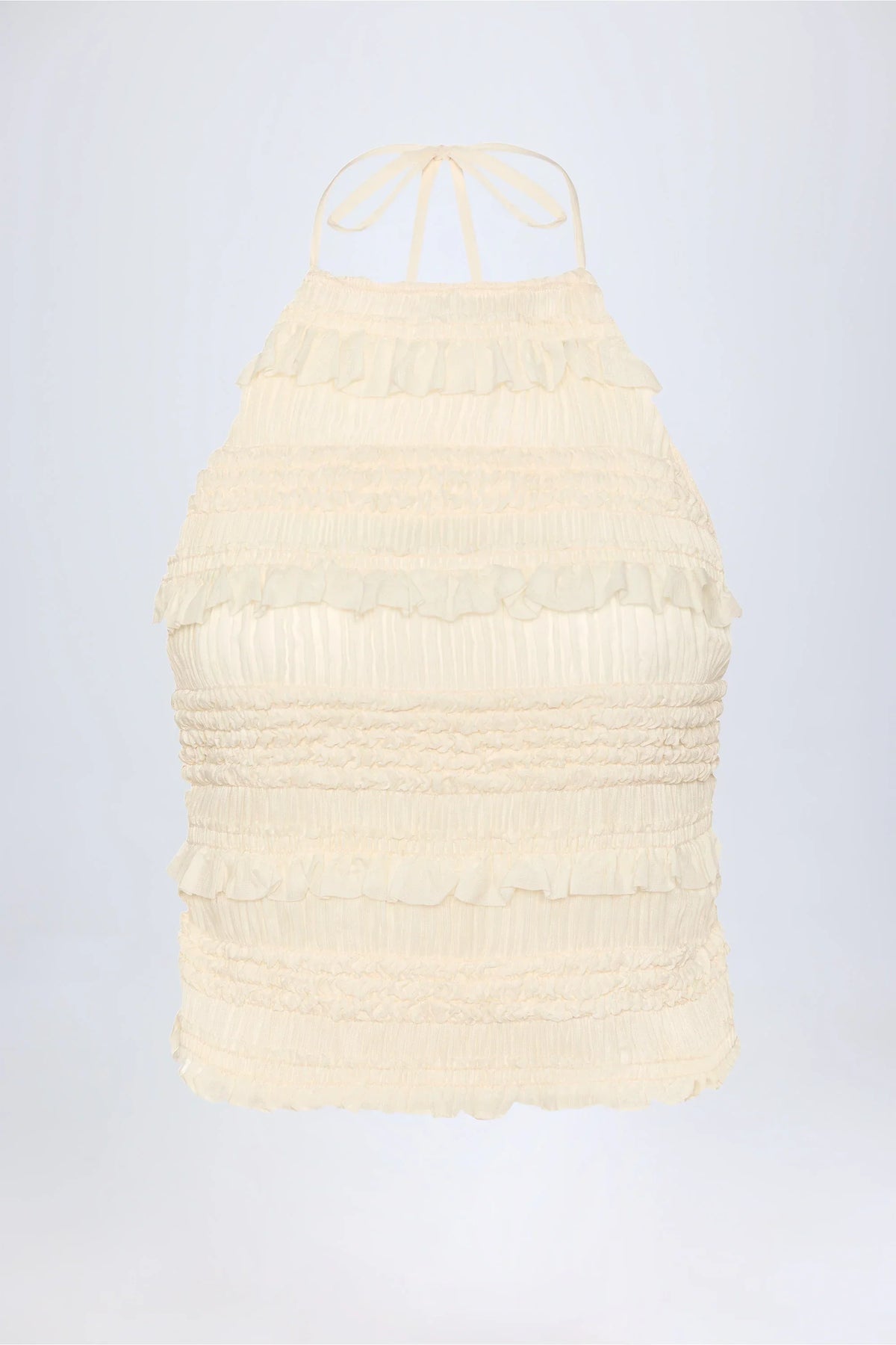 Ruffled High Neck Backless Top in Ivory
