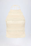 Ruffled High Neck Backless Top in Ivory