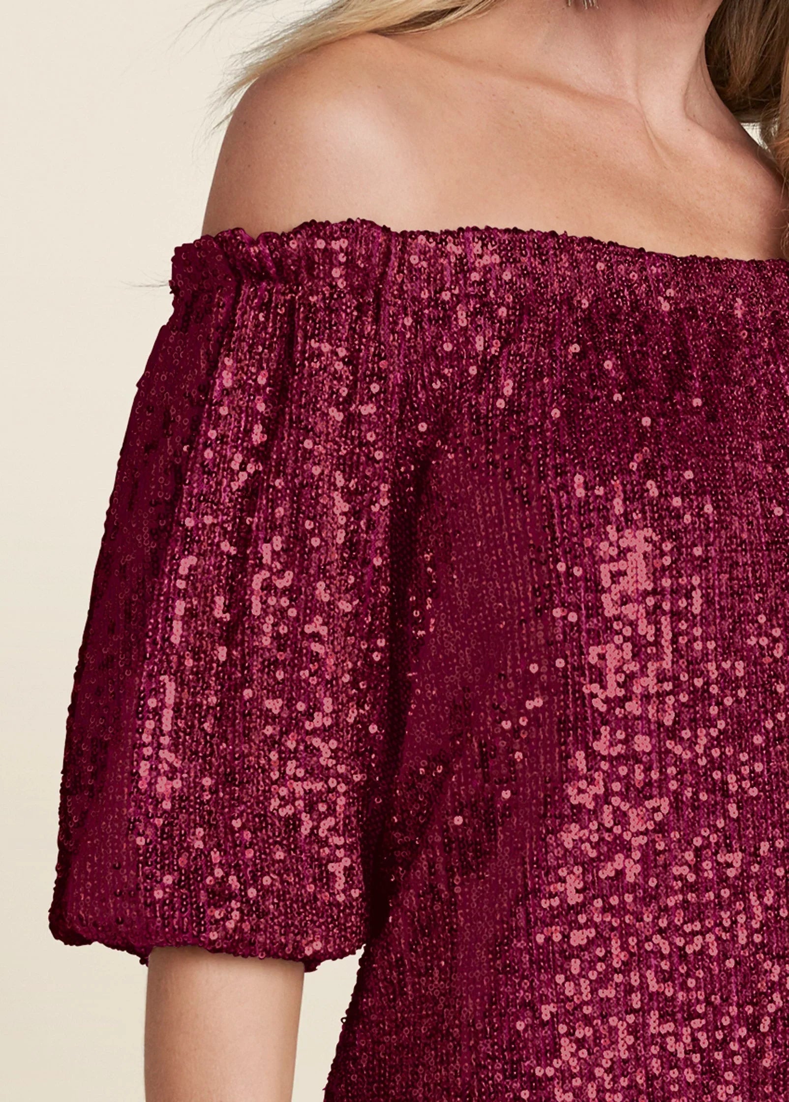 Sequin Off The Shoulder Dress Red