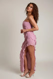 Bandeau Ruffle Detail Maxi Dress in Dusty Pink