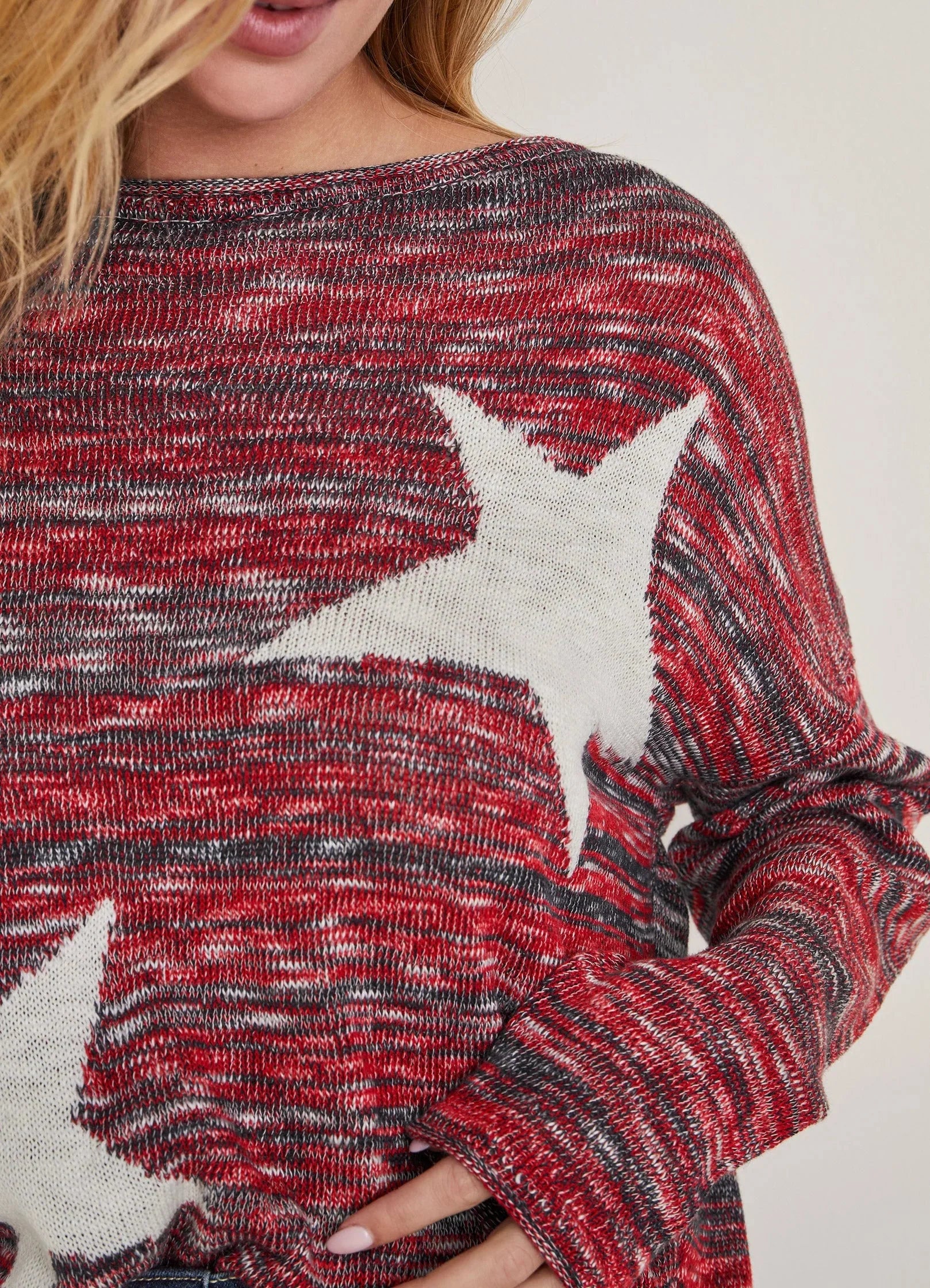 Cotton Slub Star Sweater Racing Red Multi