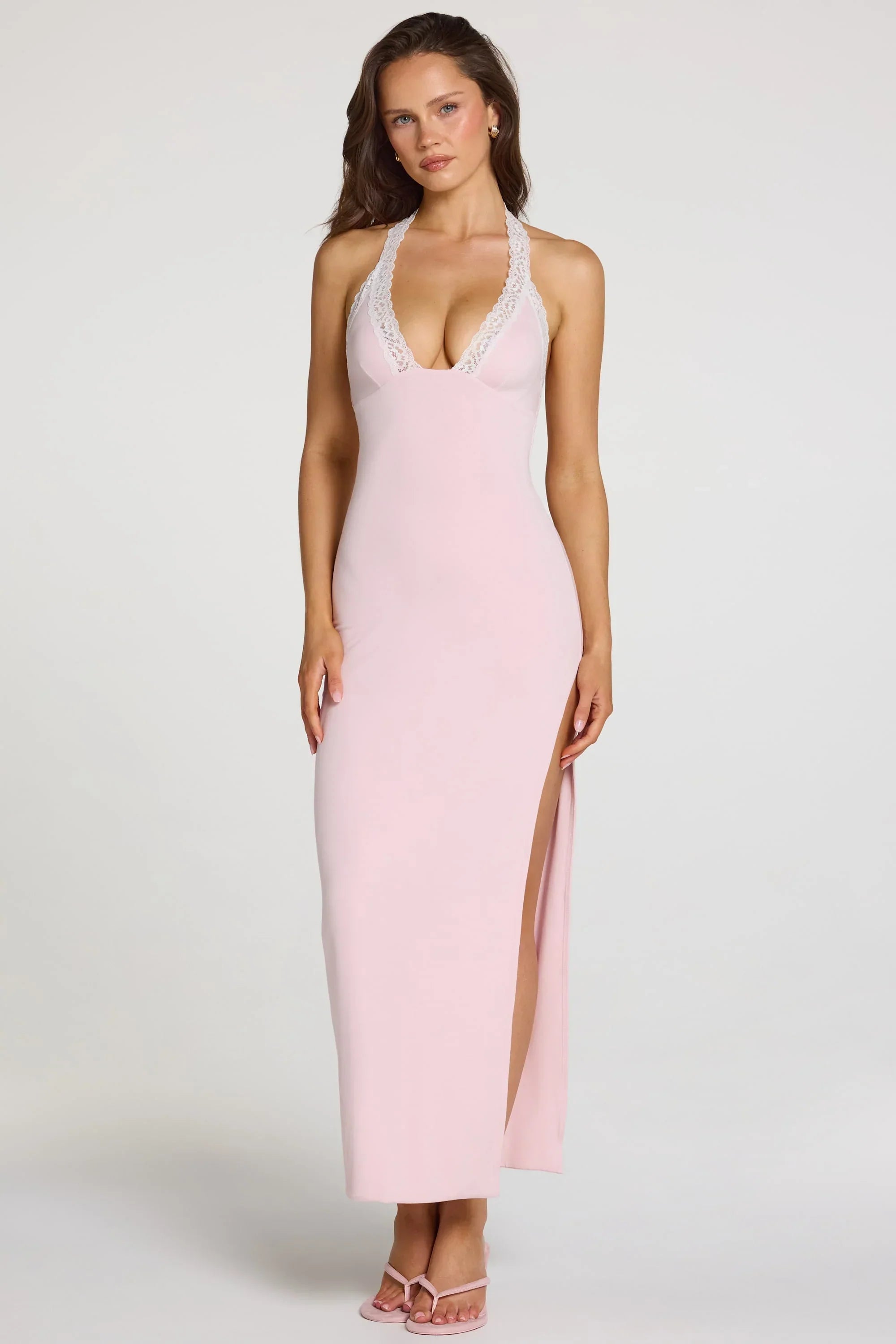 Modal Lace Trim Maxi Dress in Baby Pink