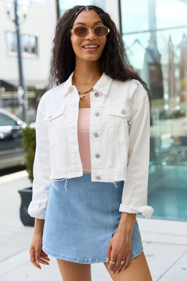 Run Around Town Ivory Deconstructed Denim Jacket