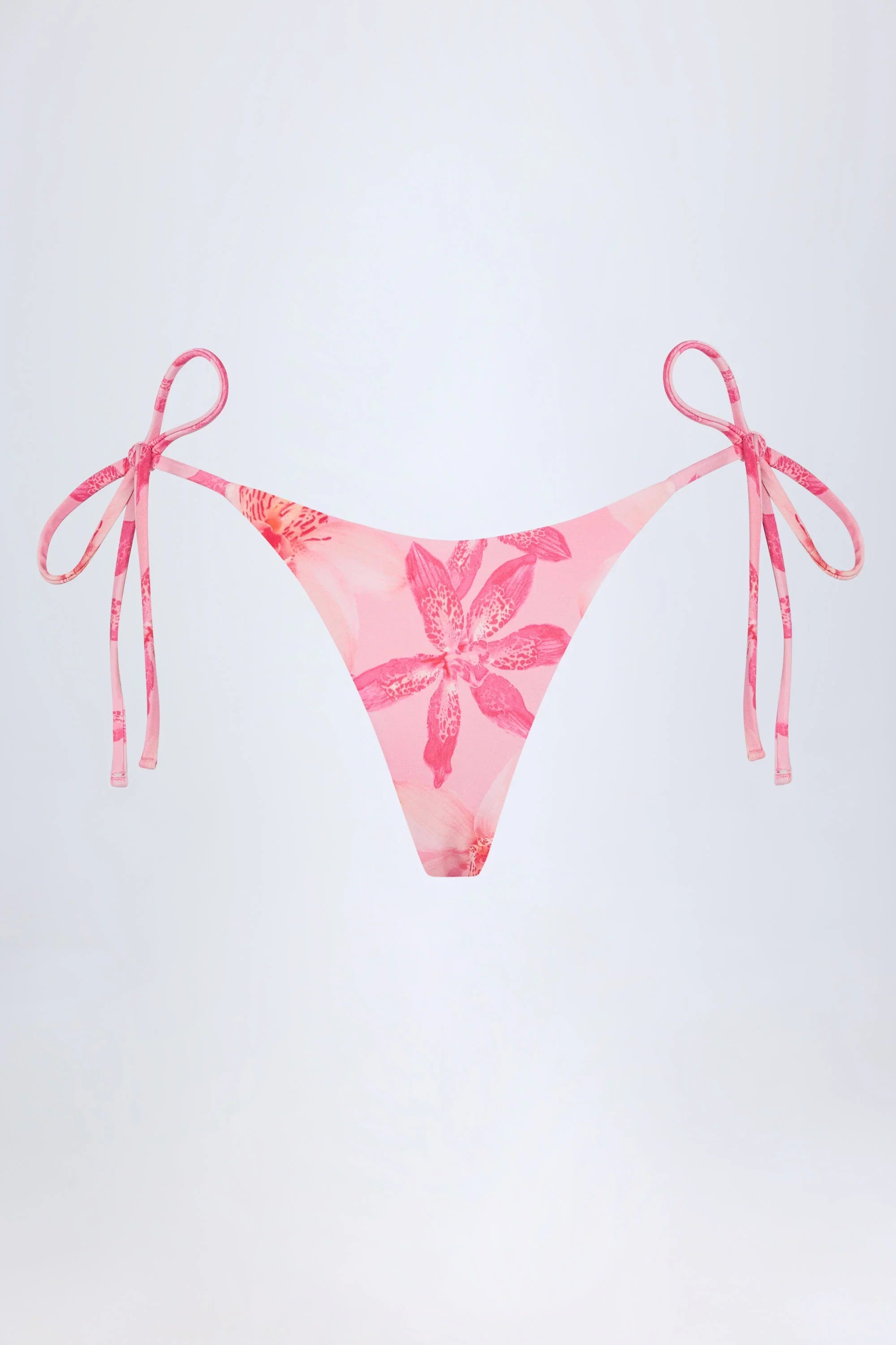Side Tie Thong Bikini Bottoms in Pink Orchid Print