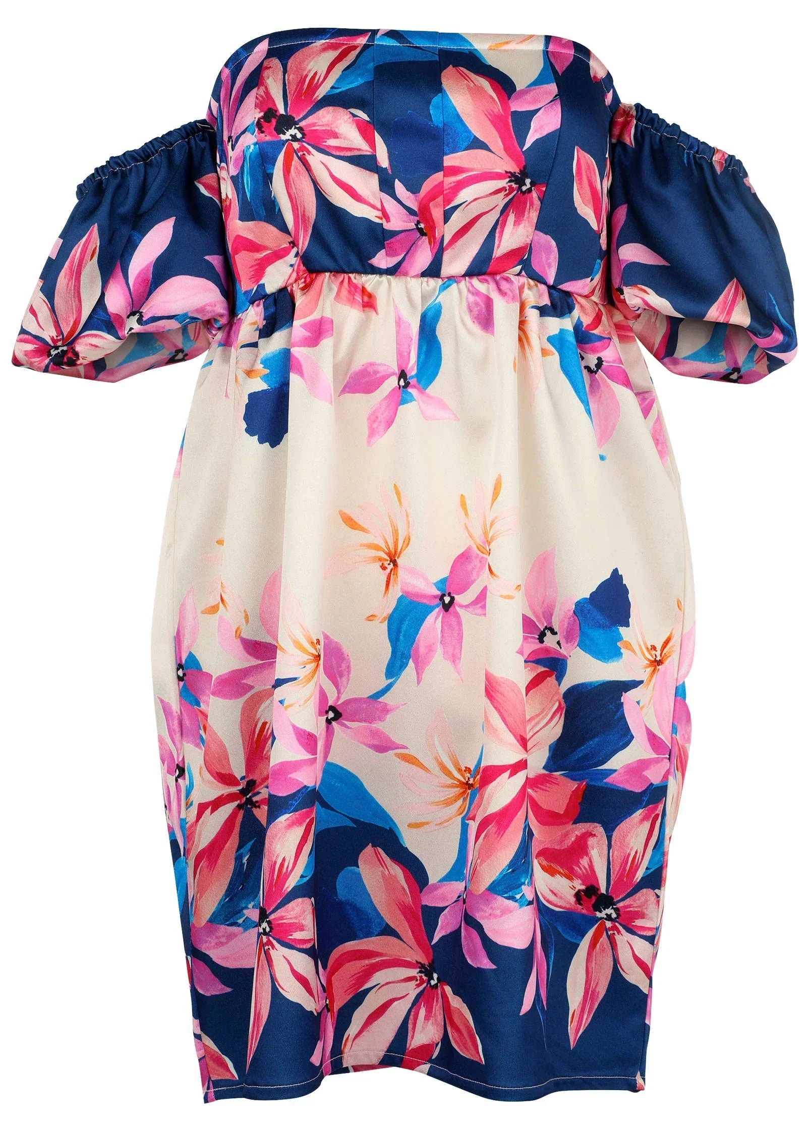 Off The Shoulder Satin Mini Flower Wave