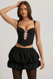 Layered Bubble Hem Mid Rise Mini Skirt in Black