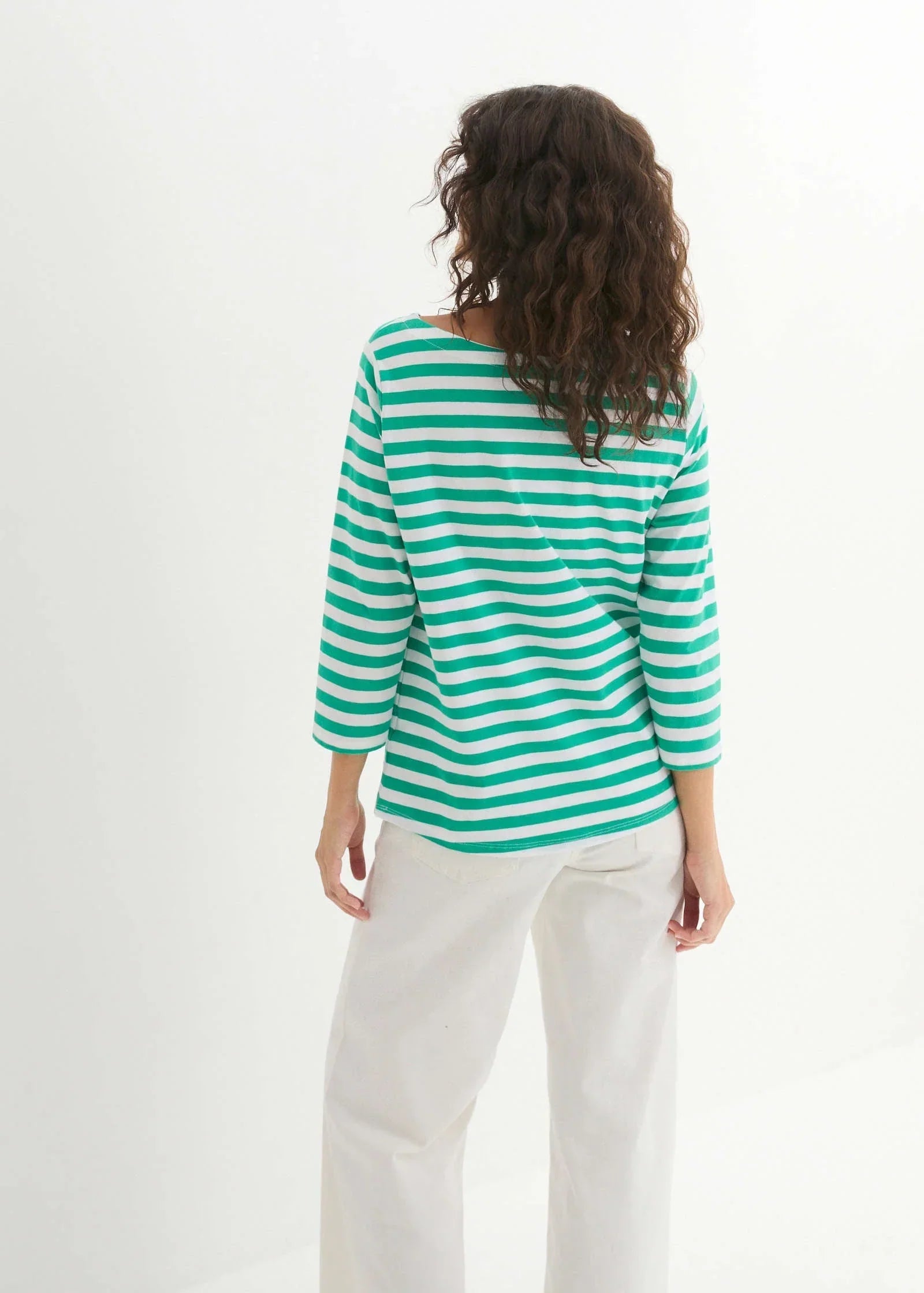 Boat Neck Striped Top White Jade