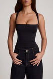 Soft Jersey Square Neck Ruched Top in Black