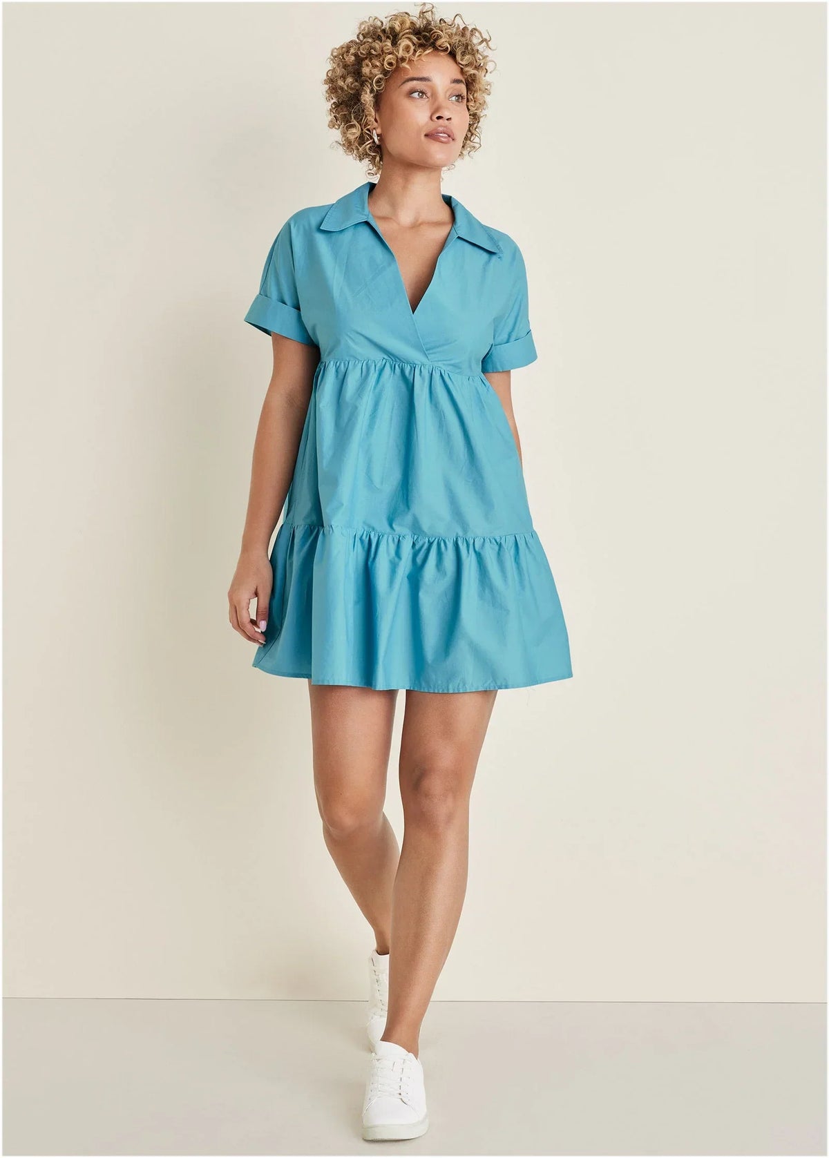 Cotton Poplin Tiered Dress Blue