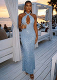 Worth The Wait Sequin Maxi Dress Blue