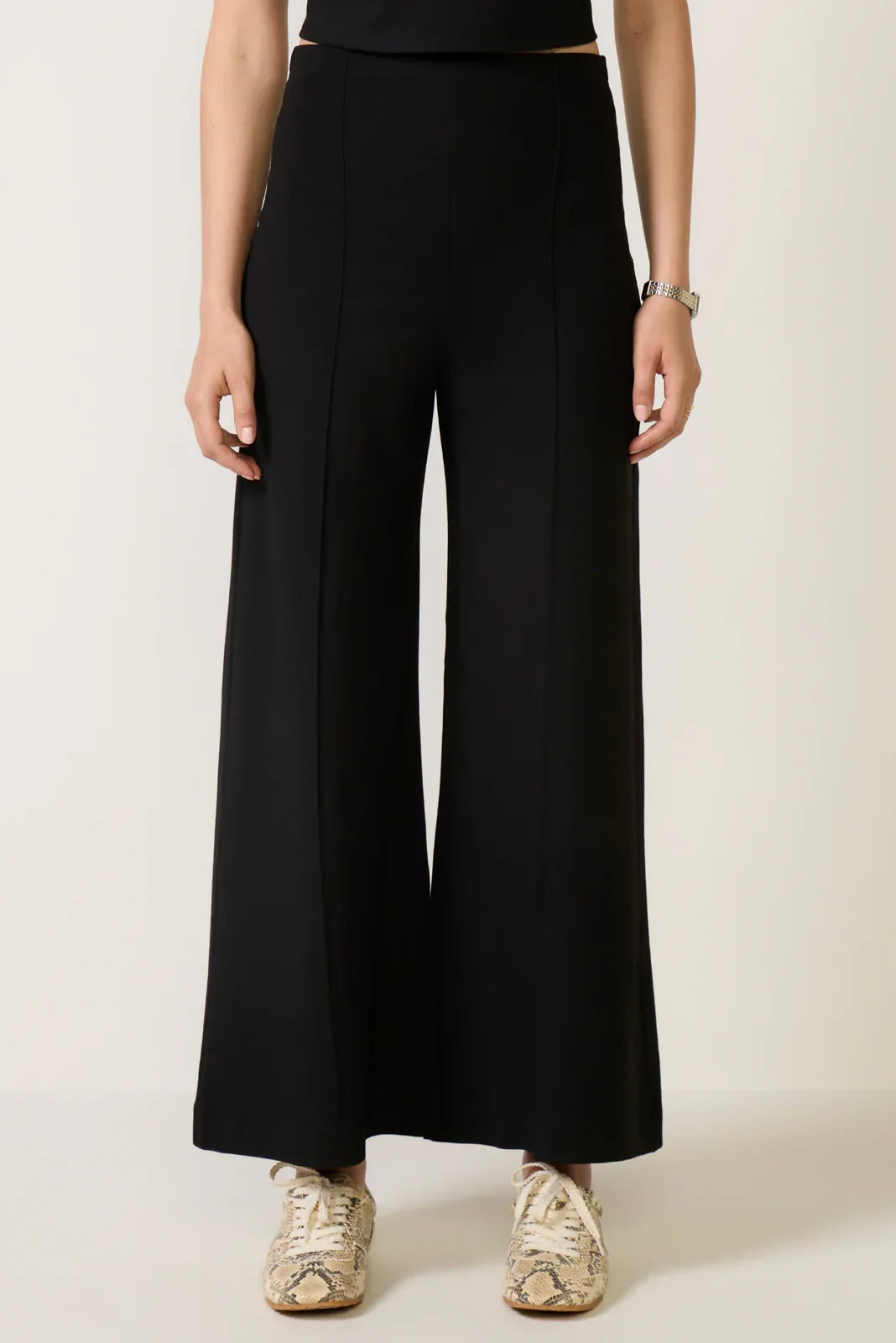 Cropped Ponte Knit Wide Leg Pant