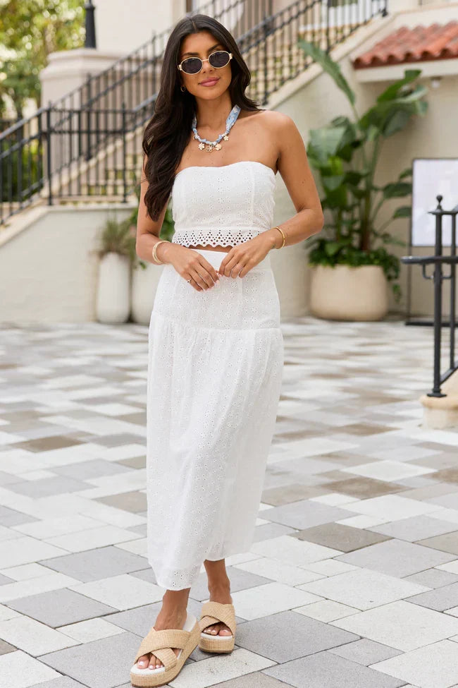 Take It Easy White Eyelet Tube Top Set