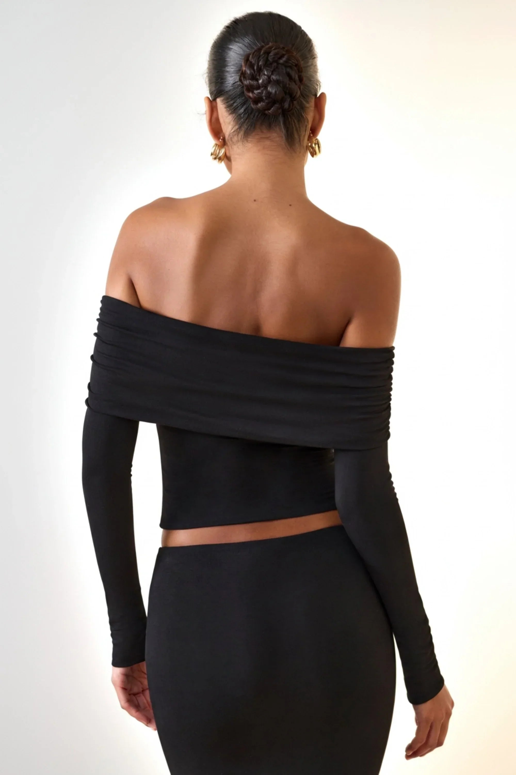 Modal Off Shoulder Long Sleeve Top in Black