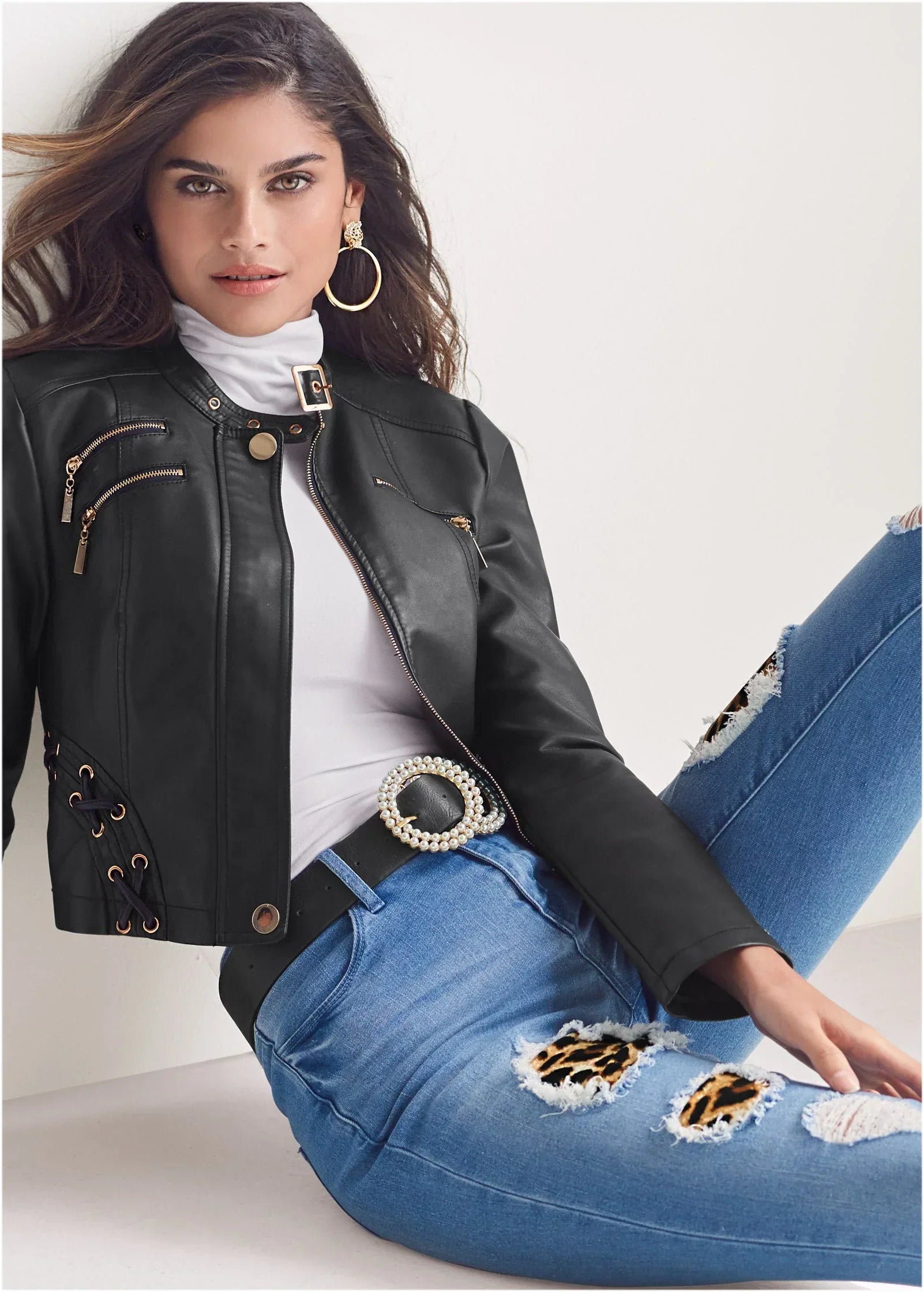 Leopard Cuffed Jeans Light Wash