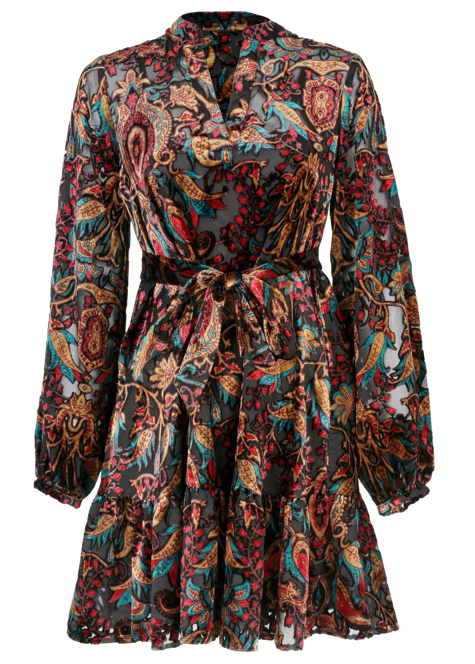 Burnout Velvet Mini Dress Black Multi