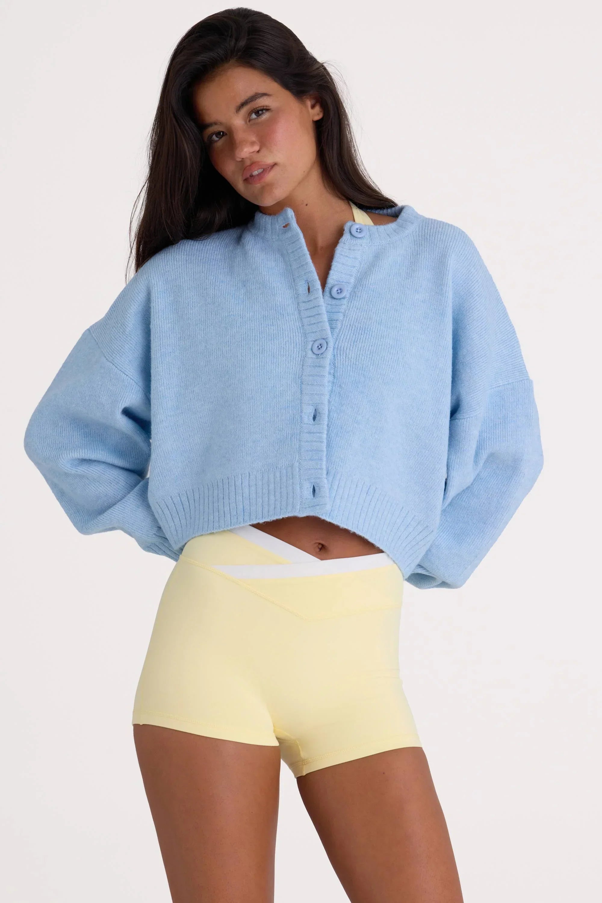 Knit Cropped Cardigan in Powder Blue