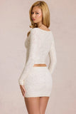 Lace Plunge Cardigan in Pearl