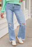 Ariel Light Wash Distressed Wide Leg Jeans