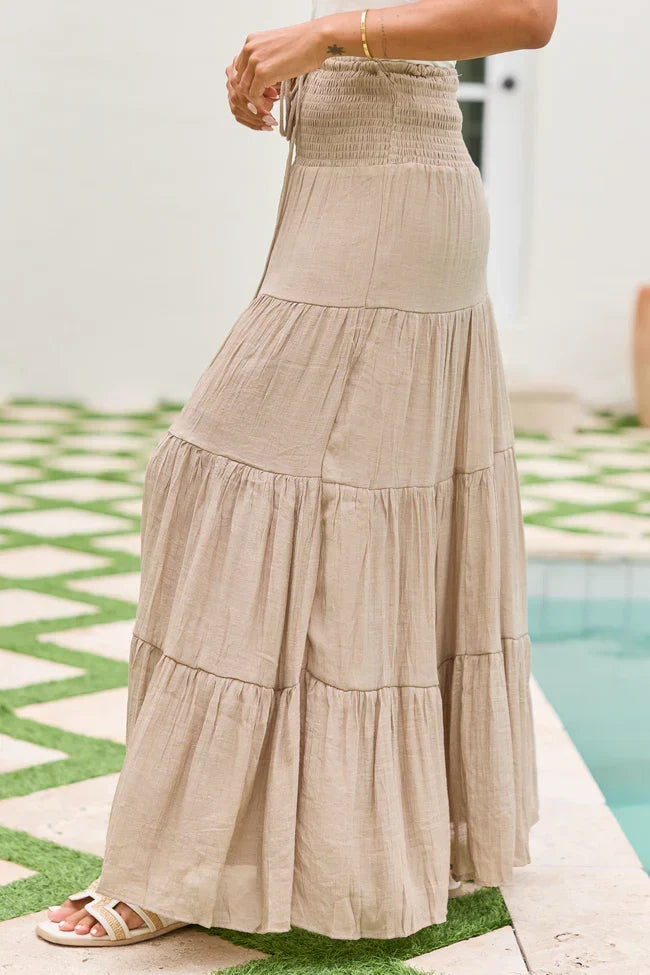 Giselle Taupe Smocked Waist Maxi Skirt