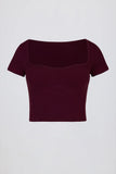Soft Active Sweetheart Neck Crop Top in Burgundy