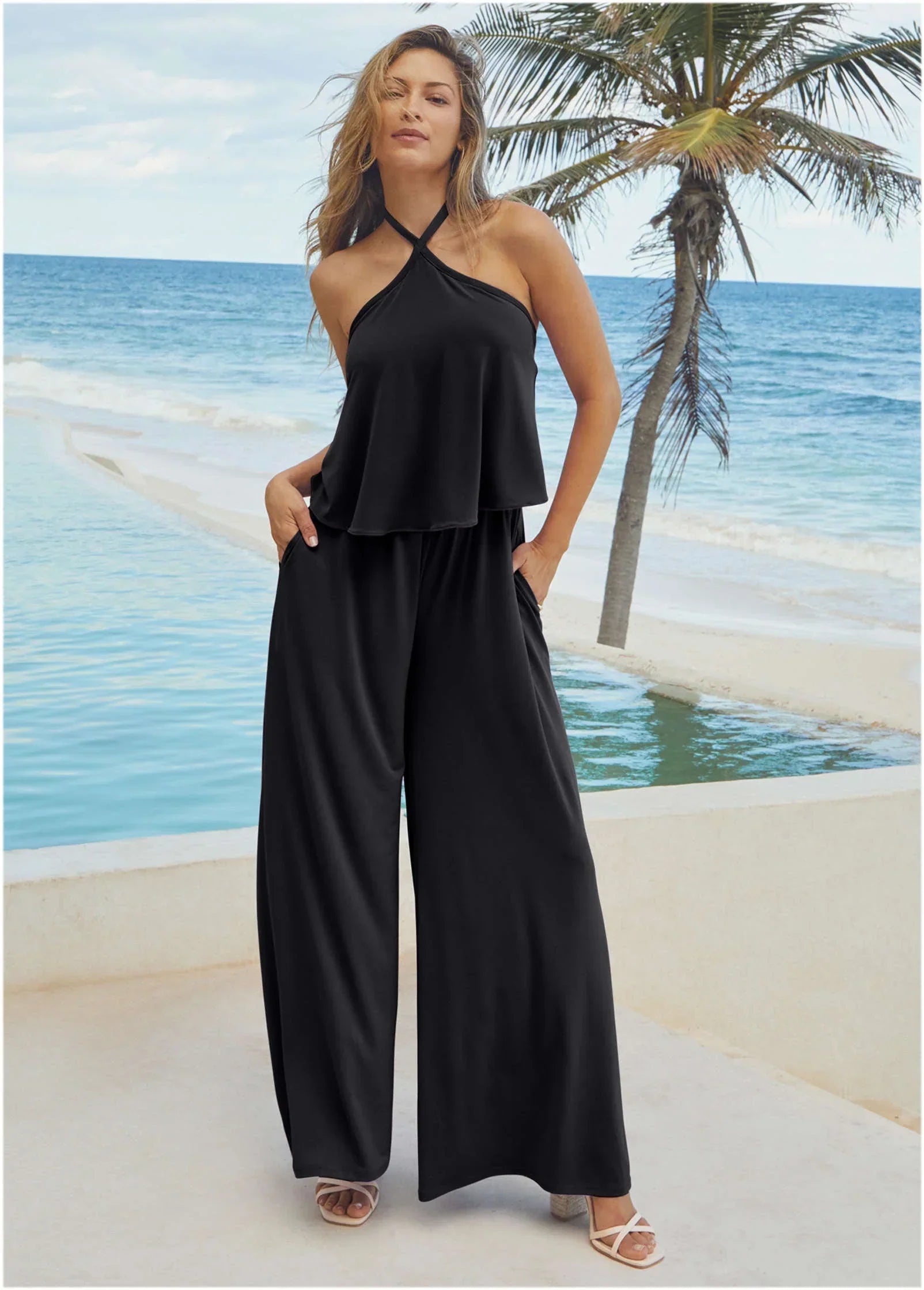Cross Neck Jumpsuit Jet Black