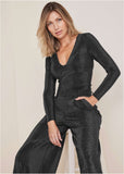 Glitter Knit V Neck Top Jet Black Glitter Knit