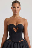 Embellished Heart Cut Out Strapless Corset Top in Black