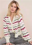 Stripe Pointelle Cardigan Grey Multi