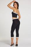 Modal Lace Trim Mid Rise Capri Leggings in Black
