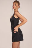 Embellished Scoop Neck Fitted Mini Dress in Black