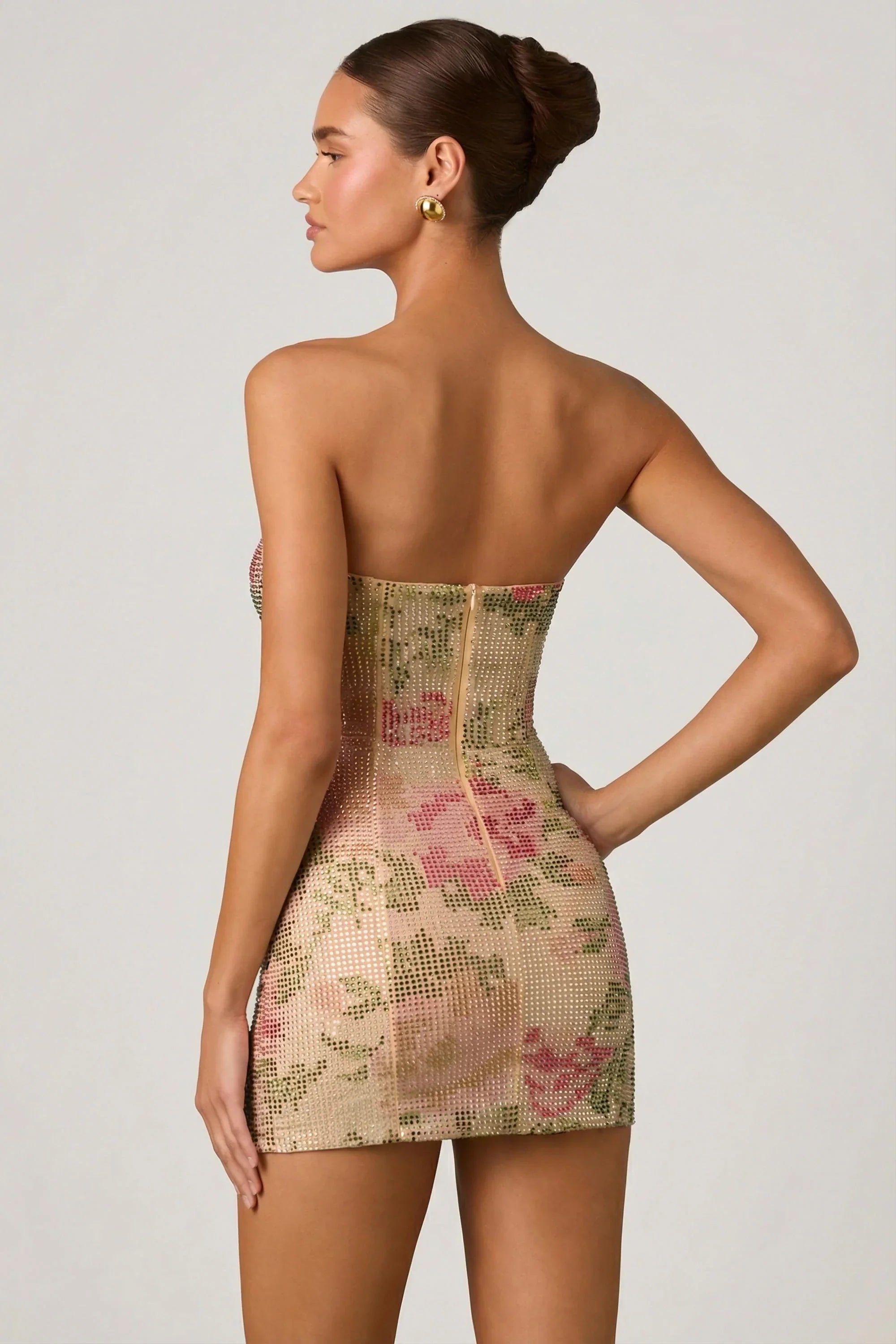 Embellished Sweetheart Neck A Line Mini Dress in Rose Hotfix