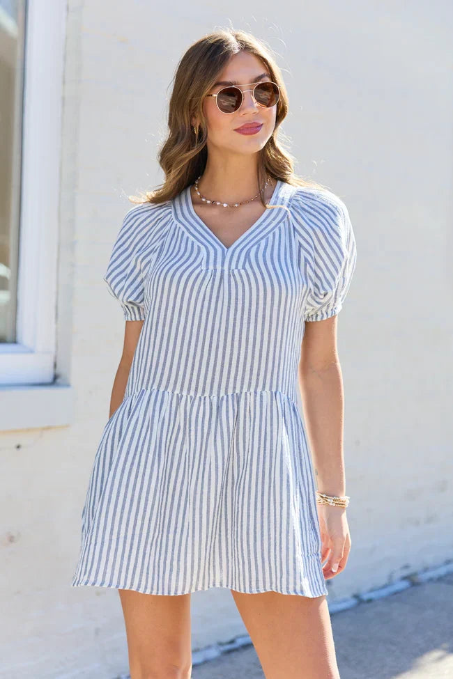 Sunlit Stripes Gauze Mini Dress