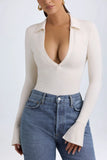 Modal Plunge V Neck Bodysuit in Ivory