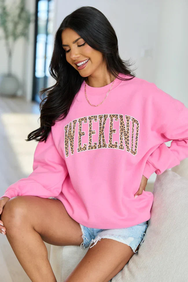 Weekend Leopard Pink Graphic Sweatshirt