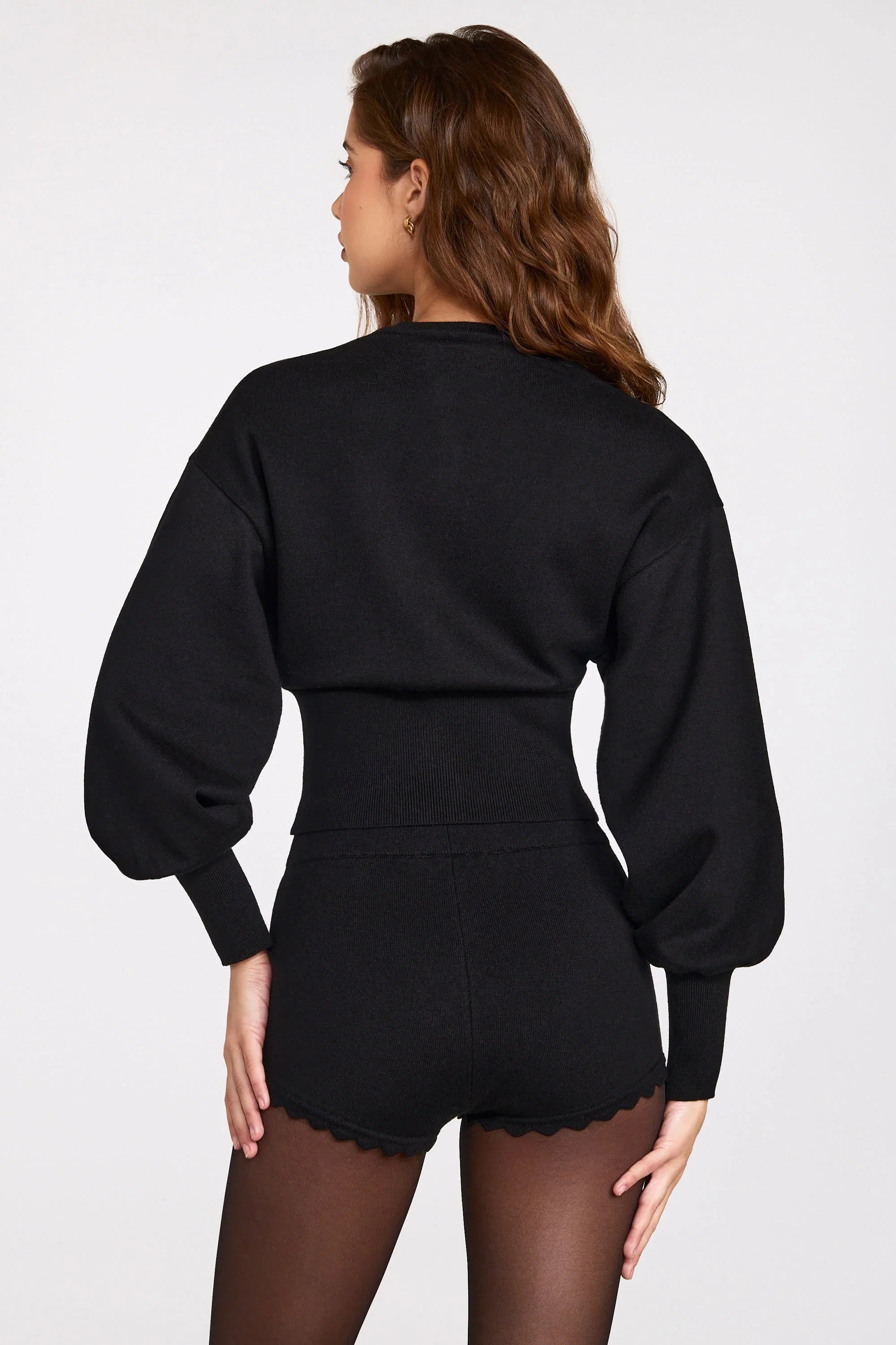 Knit Long Sleeve Cardigan in Black